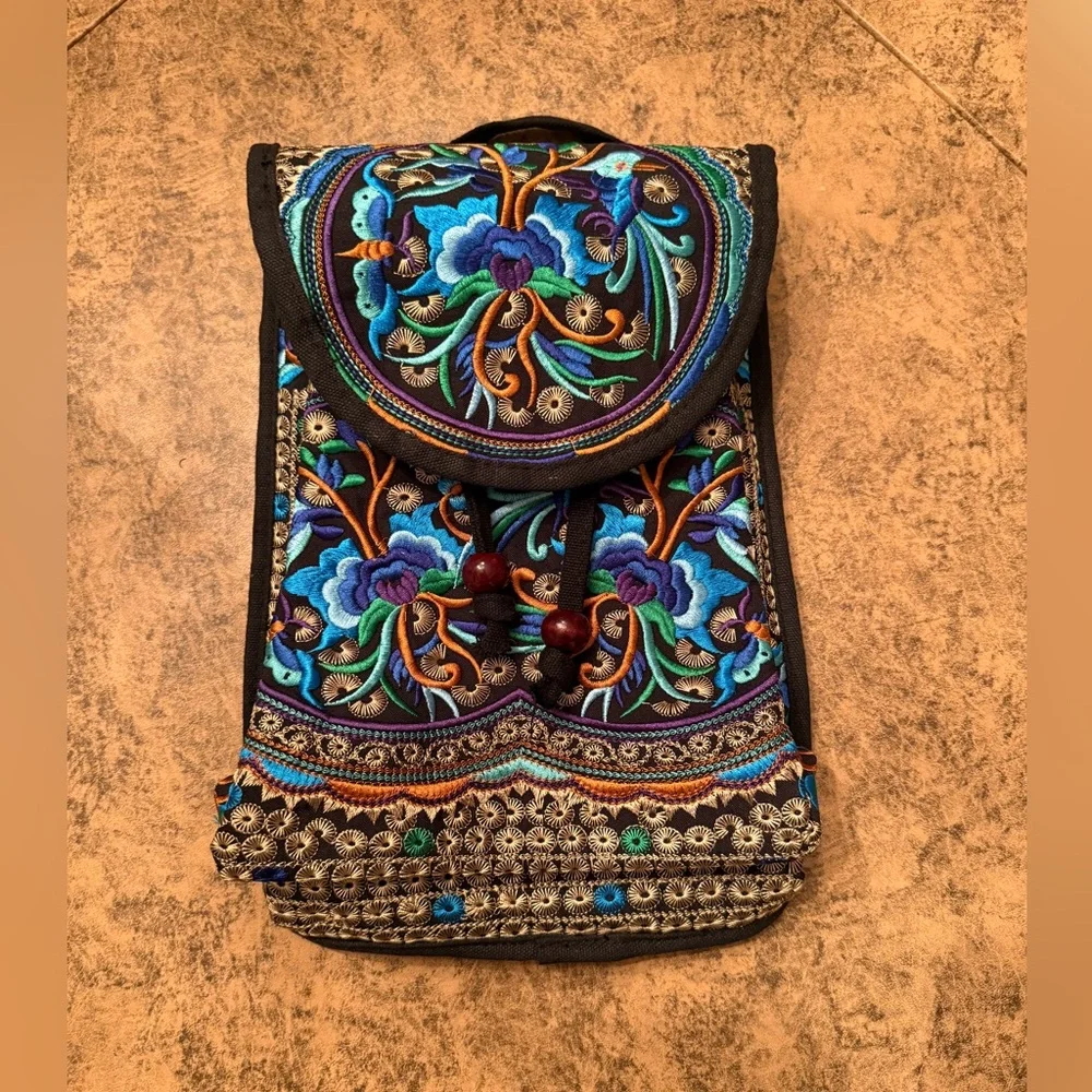 Floral Embroidered Back Pack Style Bag - Picture 1 of 6